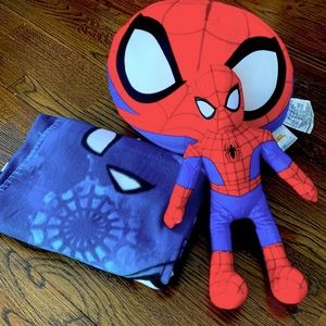 Combo Spider-Man traveling blanched plush pillow, plush spider-man toy, Blanket